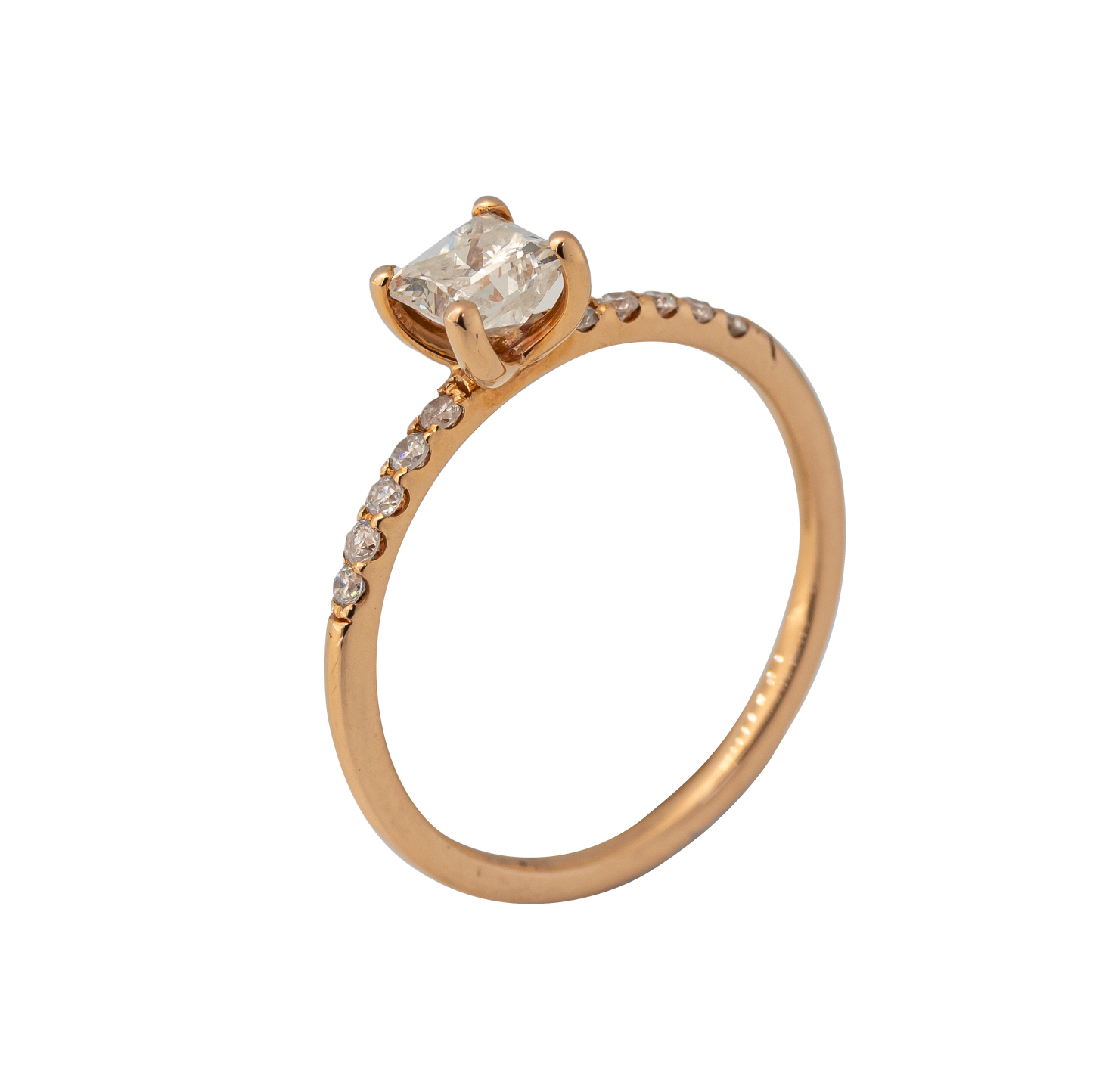 Princess Cut: 0.50 carats, Rose Gold ring w/ Side Stones