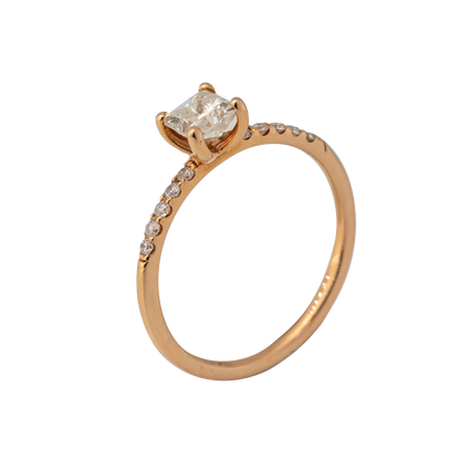 Princess Cut: 0.50 carats, Rose Gold ring w/ Side Stones